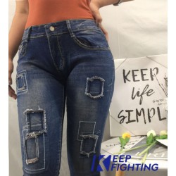 KF/ Woman Jeans patch Design MidWaist Pants Skinny Jeans Stretchable Denim